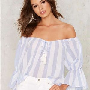 Nasty gal cold off shoulder striped tassel blouse
